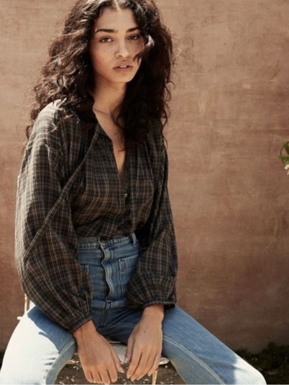 Doen Guadalupe Top in French Plaid Navy